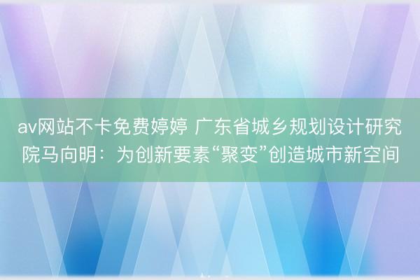 av网站不卡免费婷婷 广东省城乡规划设计研究院马向明:为创新要素“聚变”创造城市新空间