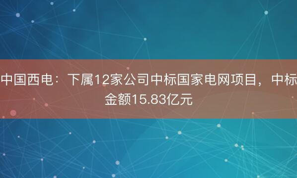 中国西电：下属12家公司中标国家电网项目，中标金额15.83亿元