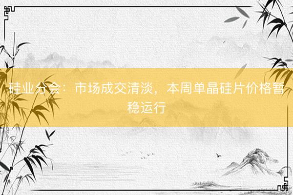 硅业分会：市场成交清淡，本周单晶硅片价格暂稳运行