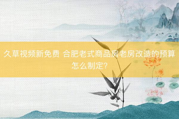 久草视频新免费 合肥老式商品房老房改造的预算怎么制定？