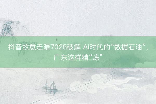 抖音故意走漏7028破解 AI时代的“数据石油”，广东这样精“炼”