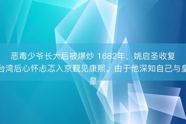 恶毒少爷长大后被爆炒 1682年，姚启圣收复台湾后心怀忐忑入京觐见康熙。由于他深知自己与皇