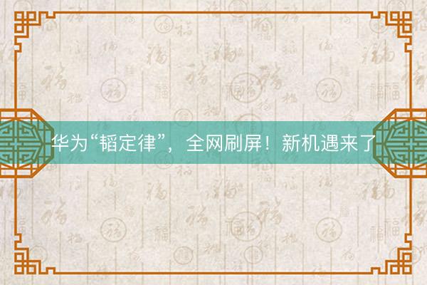 华为“韬定律”，全网刷屏！新机遇来了