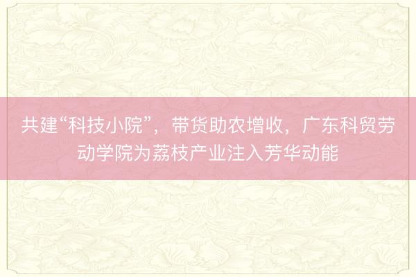 共建“科技小院”，带货助农增收，广东科贸劳动学院为荔枝产业注入芳华动能