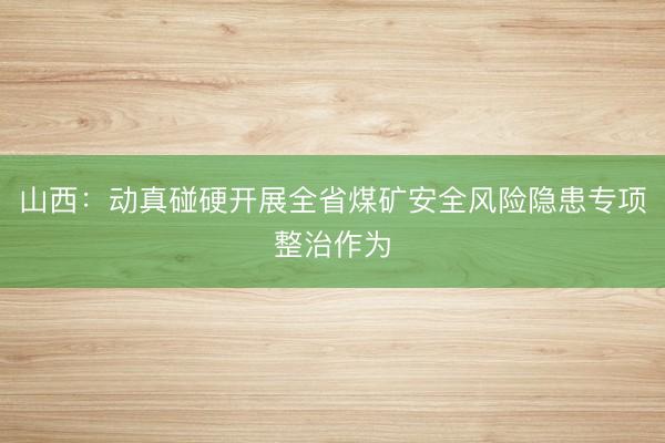 山西：动真碰硬开展全省煤矿安全风险隐患专项整治作为